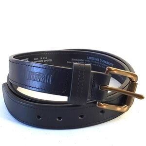 Duluth Trading Italian Leather Belt Men's Size 44 Black Full Grain Brass Buckle